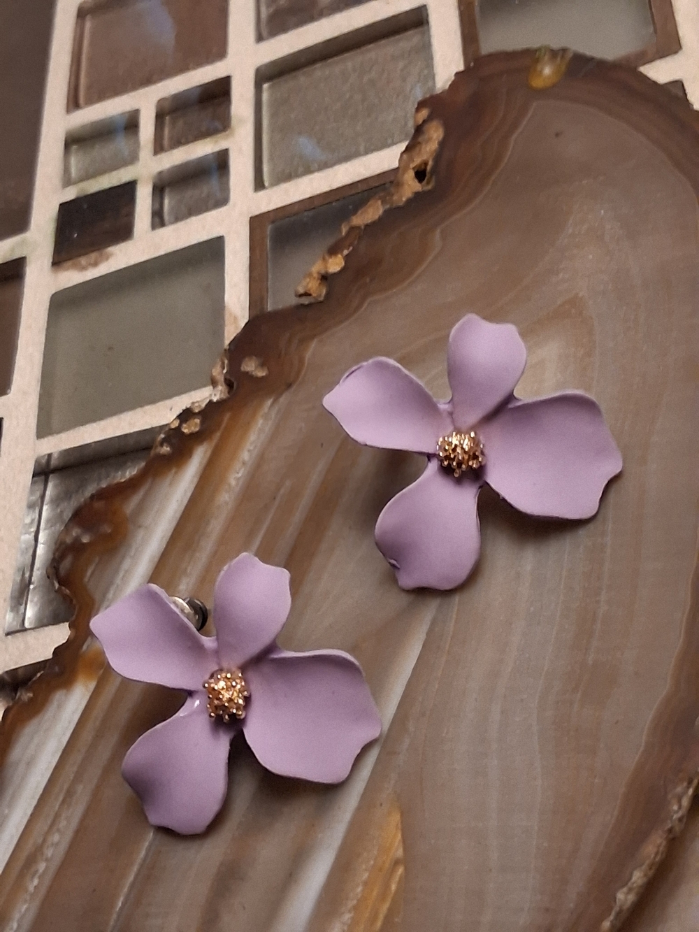 Artisan Lavender Floral Petal Stud Earrings - Women Jewelry